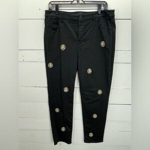 Chico’s Denim Jeweled Pant in Black/Turquoise Size 10R